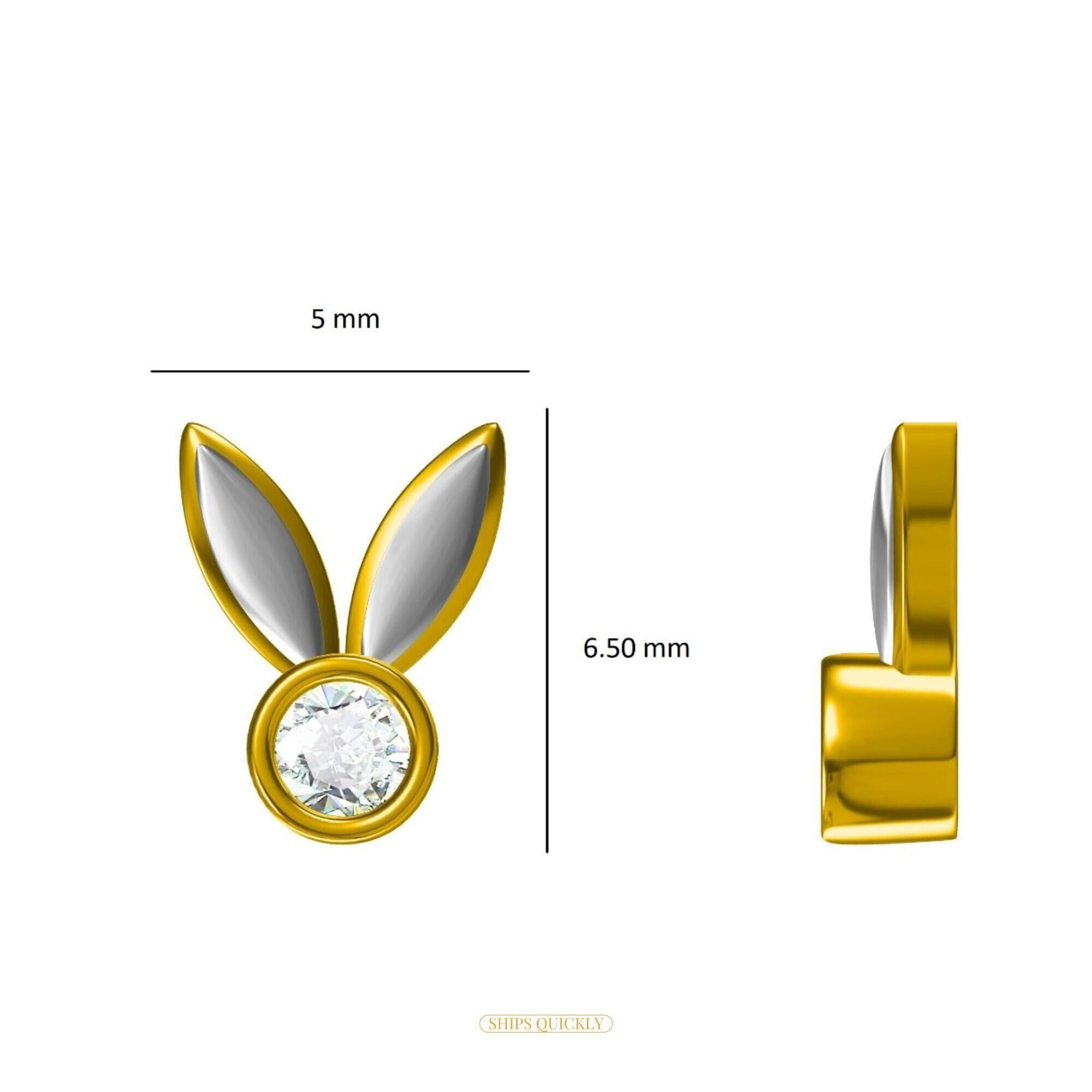 Donna Orecchini per bambini con orecchie da coniglio smaltate e diamanti in oro massiccio 14k (certificati) in vendita