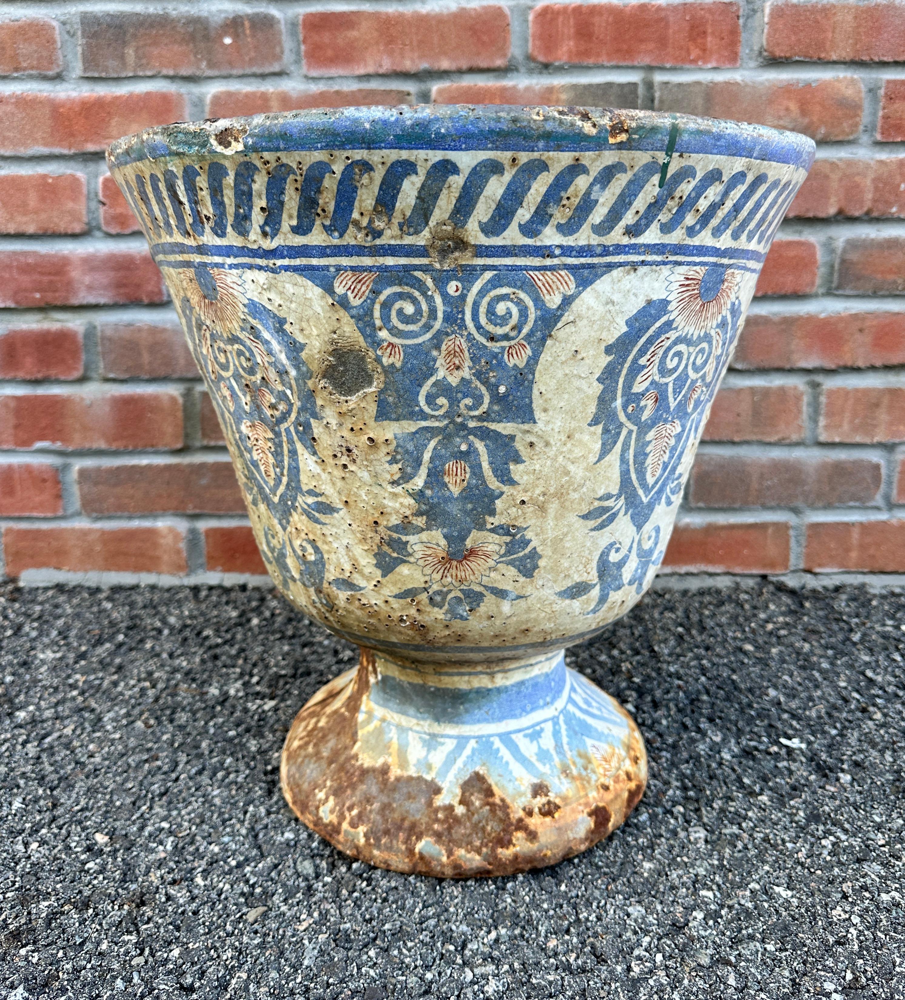 French Provincial Enameled Cast Iron Rouen Urn