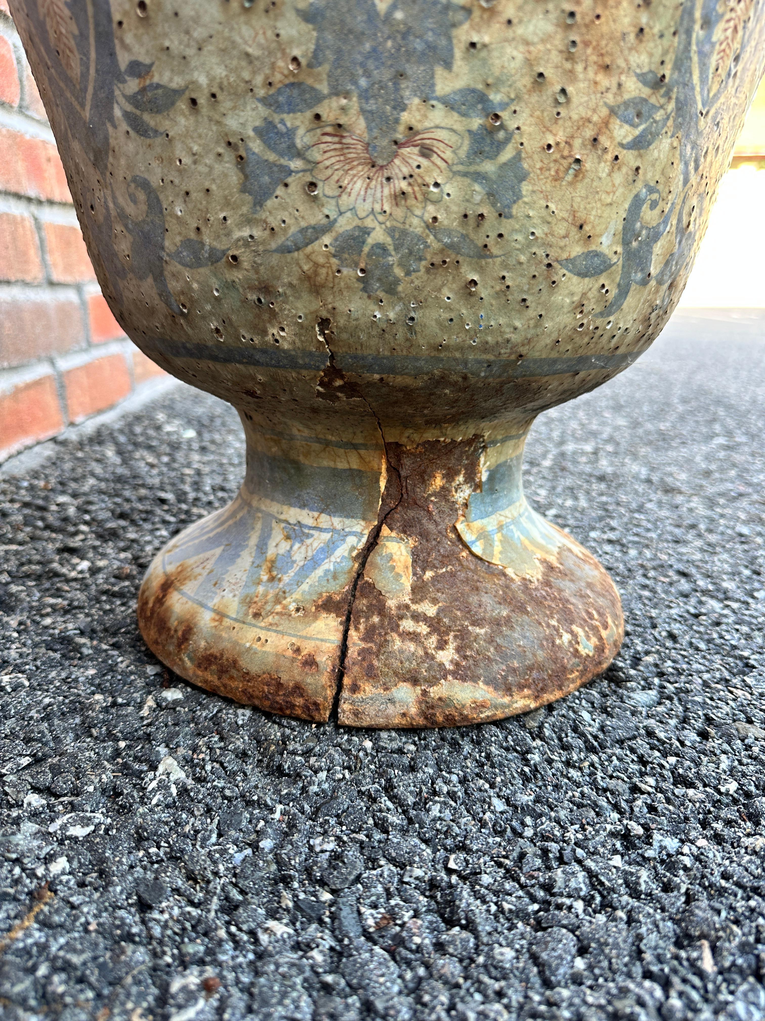 Enameled Cast Iron Rouen Urn In Distressed Condition In Norwood, NJ