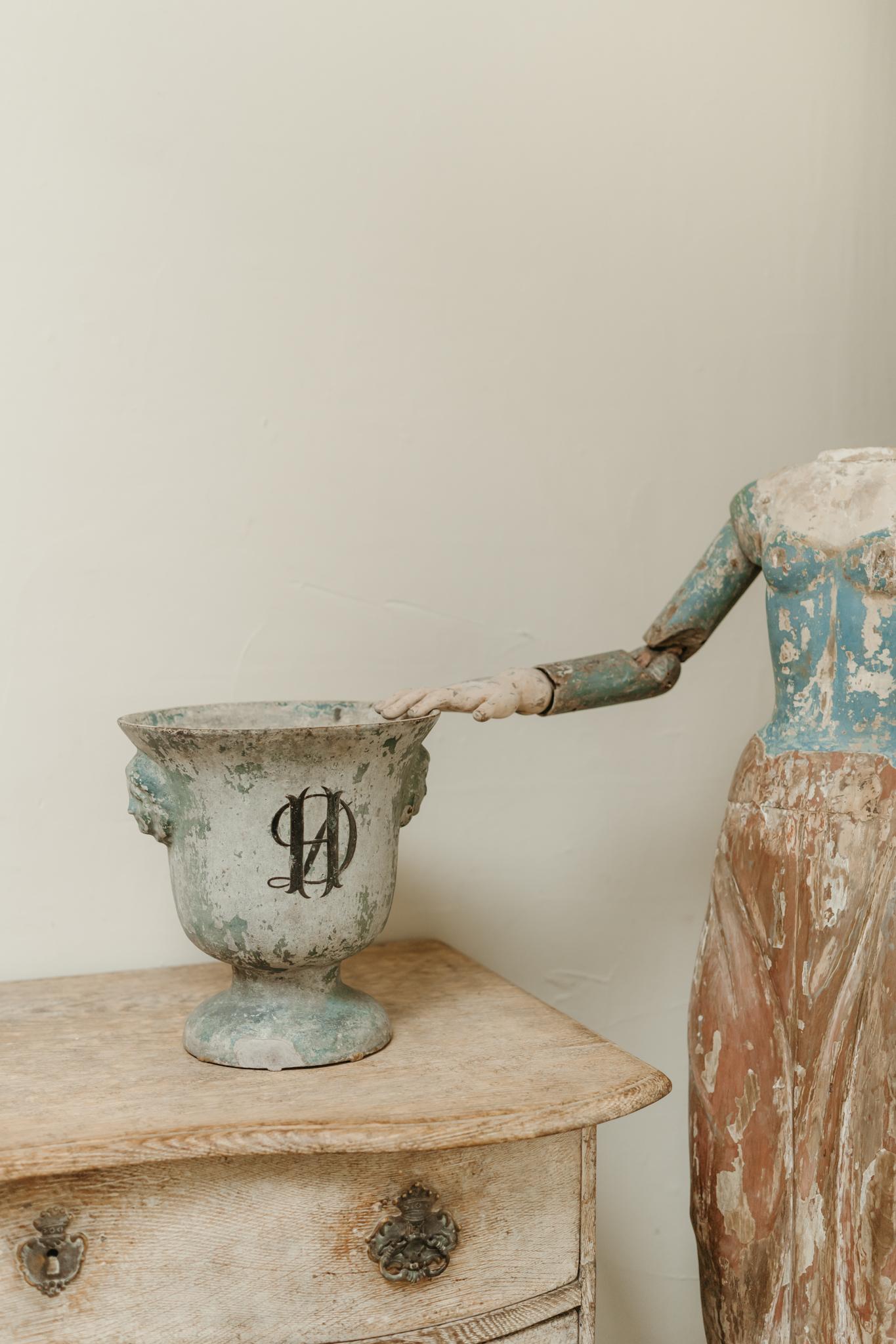 19th century enameled cast iron vase/planter/jardinière ... vase de Rouen ... collectors item ...