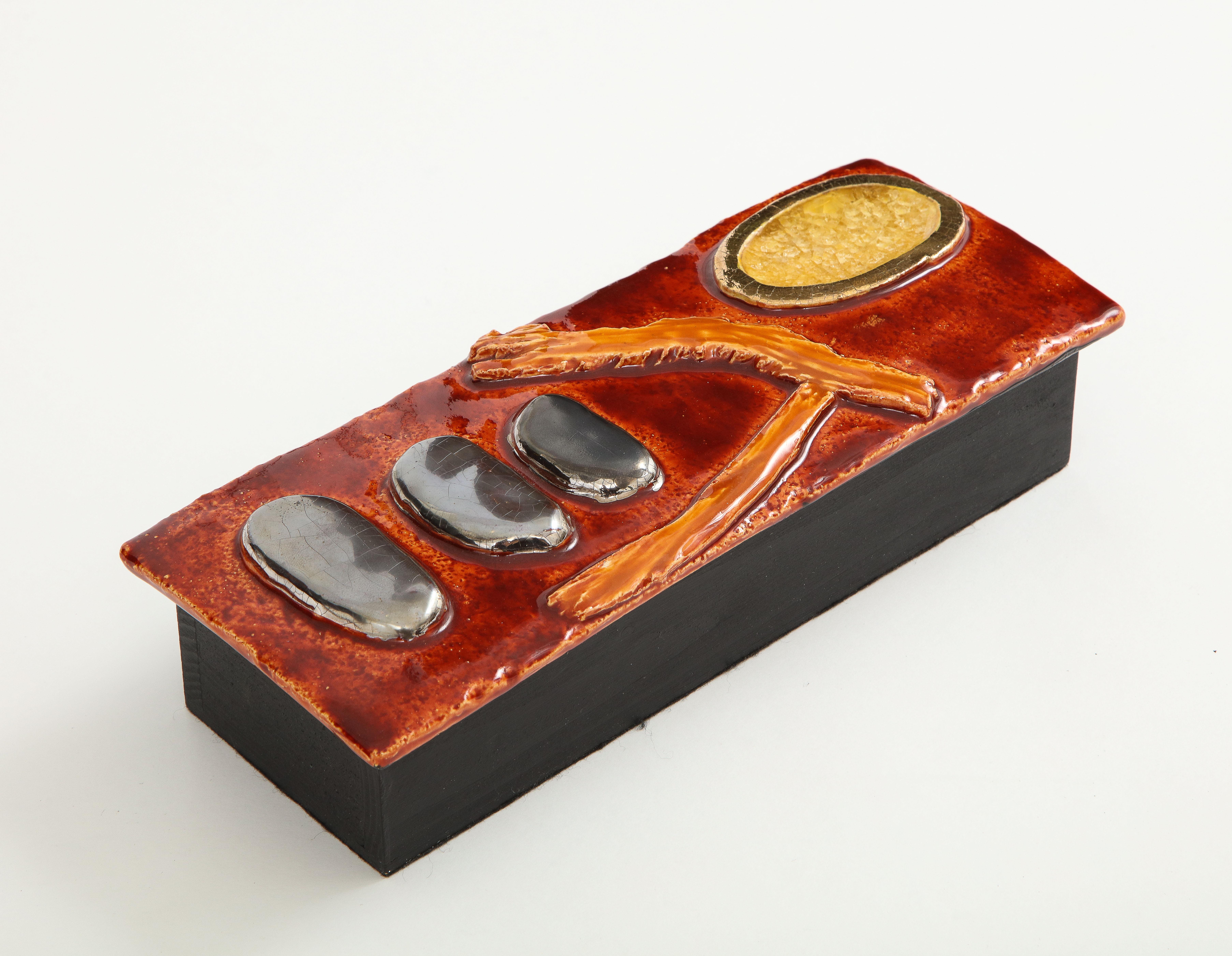 French Enameled Ceramic Box by Marion De Crecy, France, circa 1975