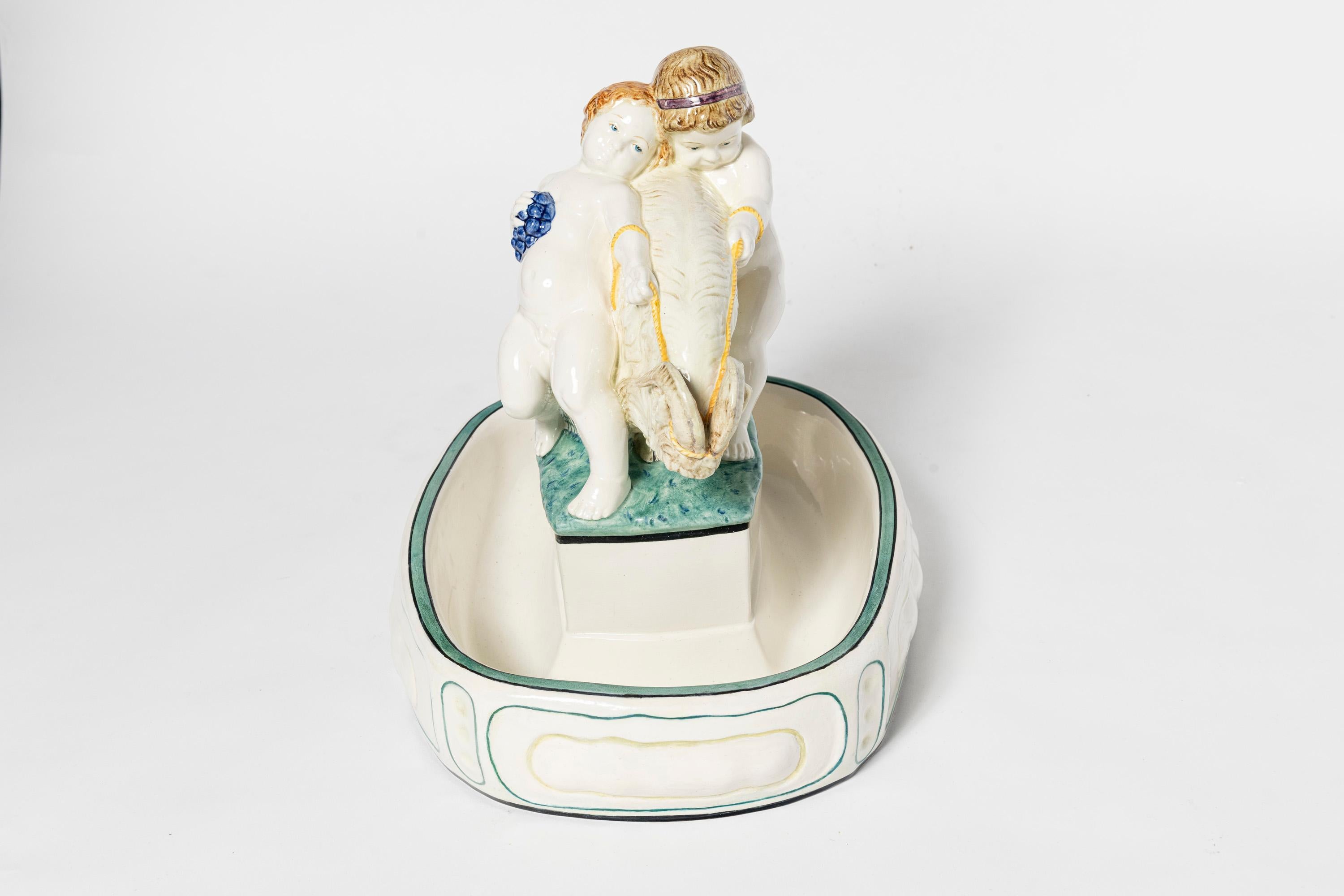 Enameled ceramic centerpiece. Germany, early 20th century. For Sale 3