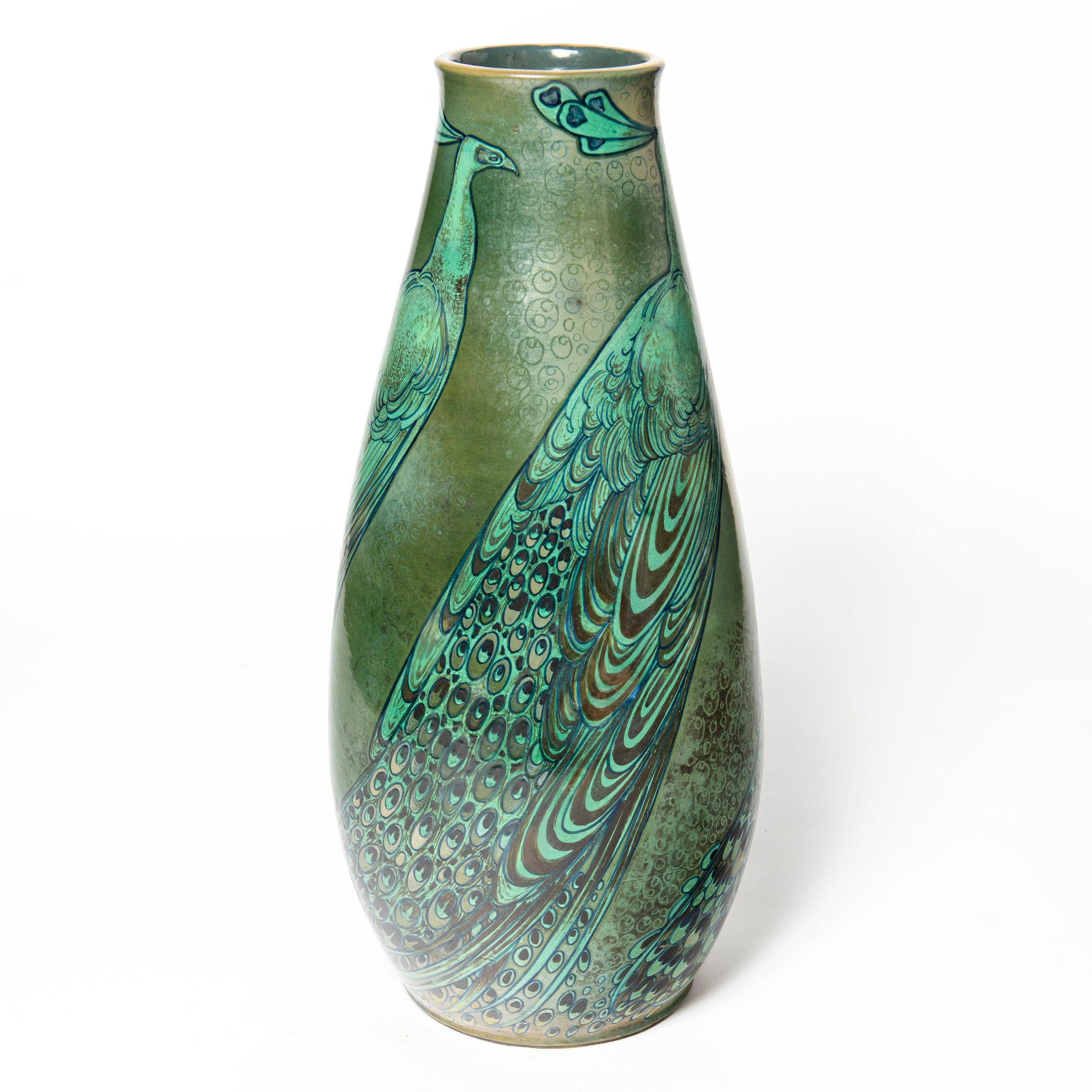 Enameled ceramic flower vase. France, early 20th century.