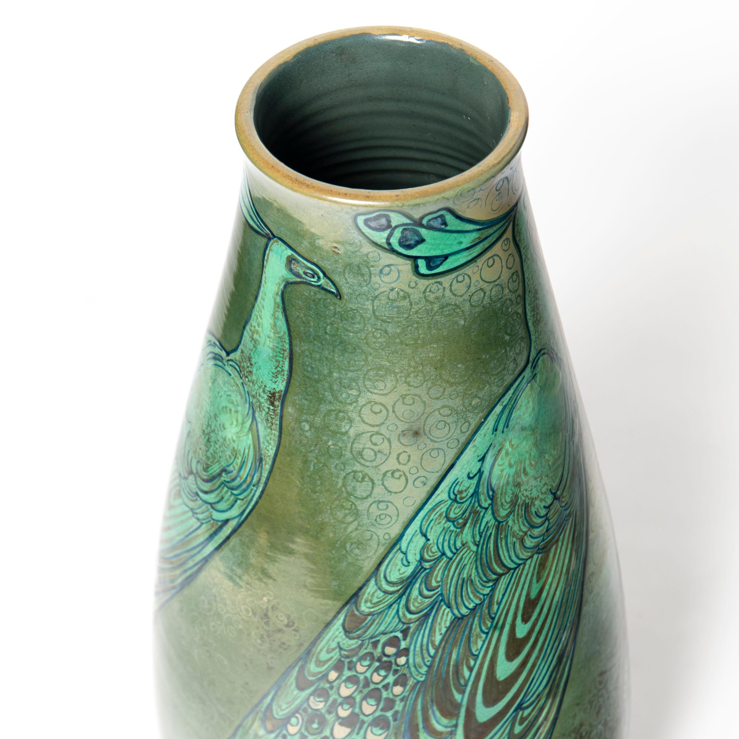 Art Nouveau Enameled Ceramic Flower Vase, France, Early 20th Century For Sale