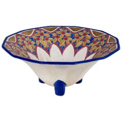 French Enameled Ceramic Footed Bowl, Emaux de Longwy, circa 1930