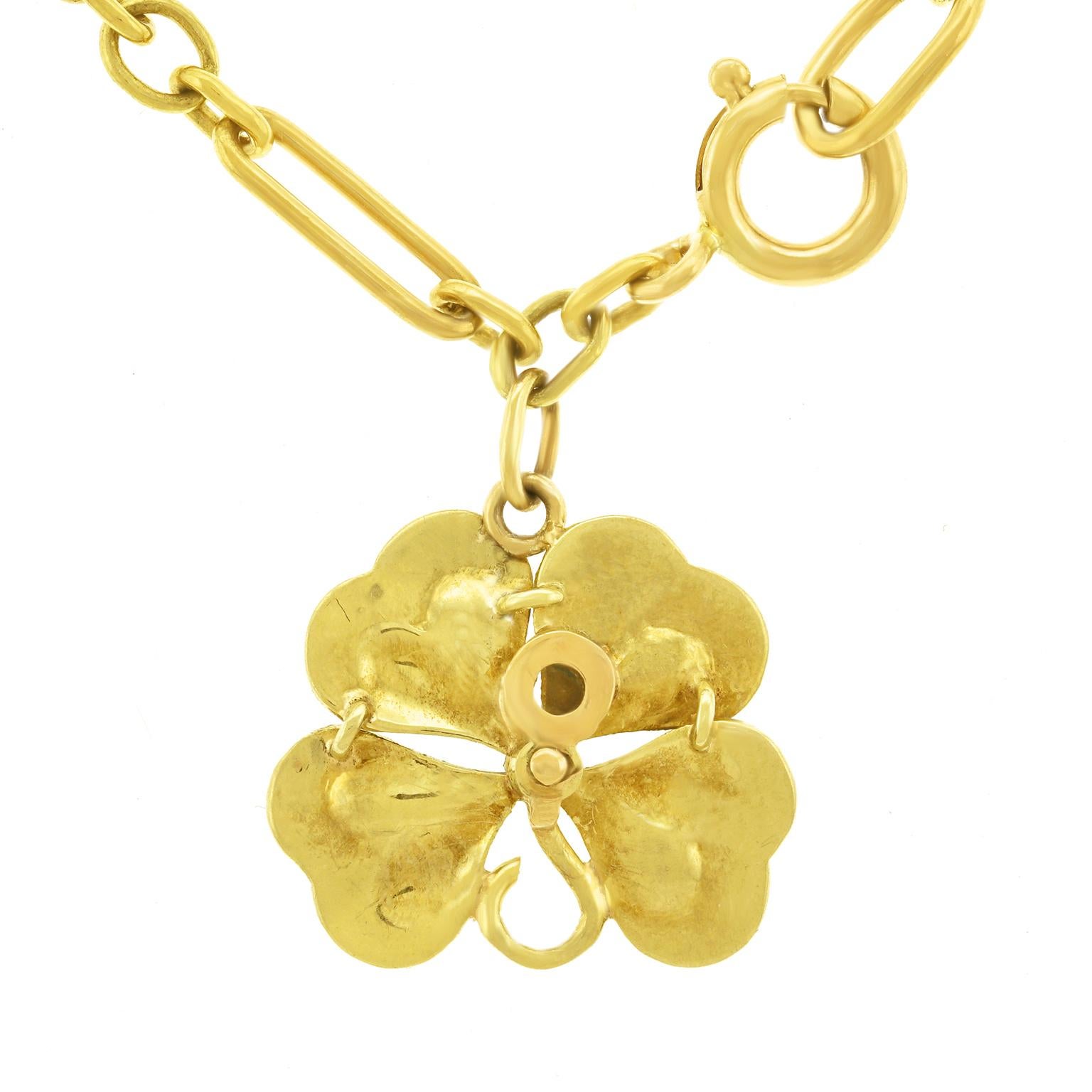 Enameled Clover Charm on a Gold Bracelet 3