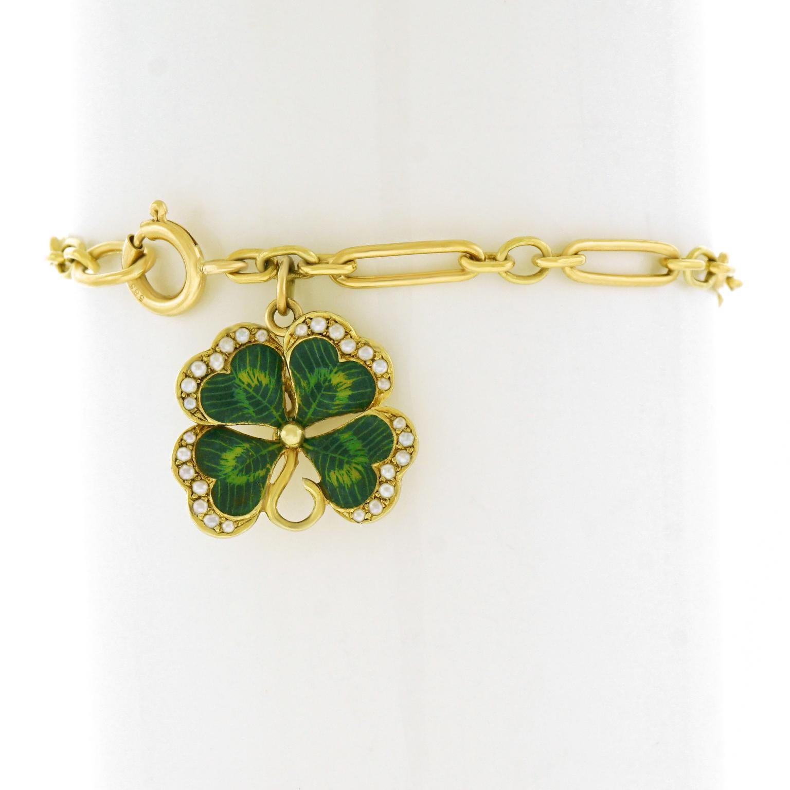 Enameled Clover Charm on a Gold Bracelet 4