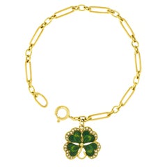 Enameled Clover Charm on a Gold Bracelet