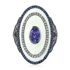 Enameled Cocktail Ring Accented With Sapphire , Tanzanite & Diamonds