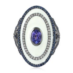 Enameled Cocktail Ring Accented With Sapphire , Tanzanite & Diamonds