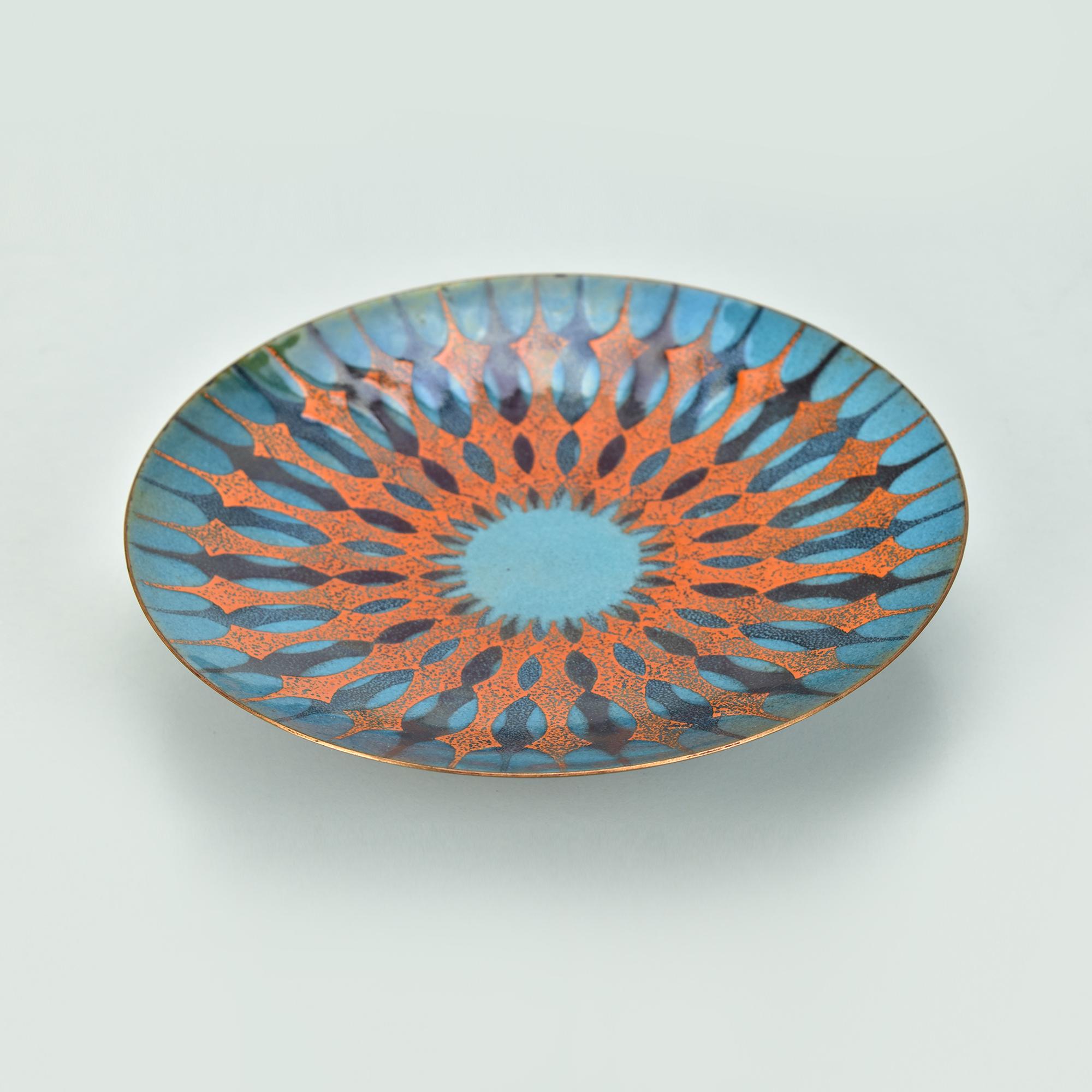 Enameled Copper Bowl Dish Keep All by Margarete Ernst Geometric Pattern MCM In Good Condition For Sale In Bad Säckingen, DE