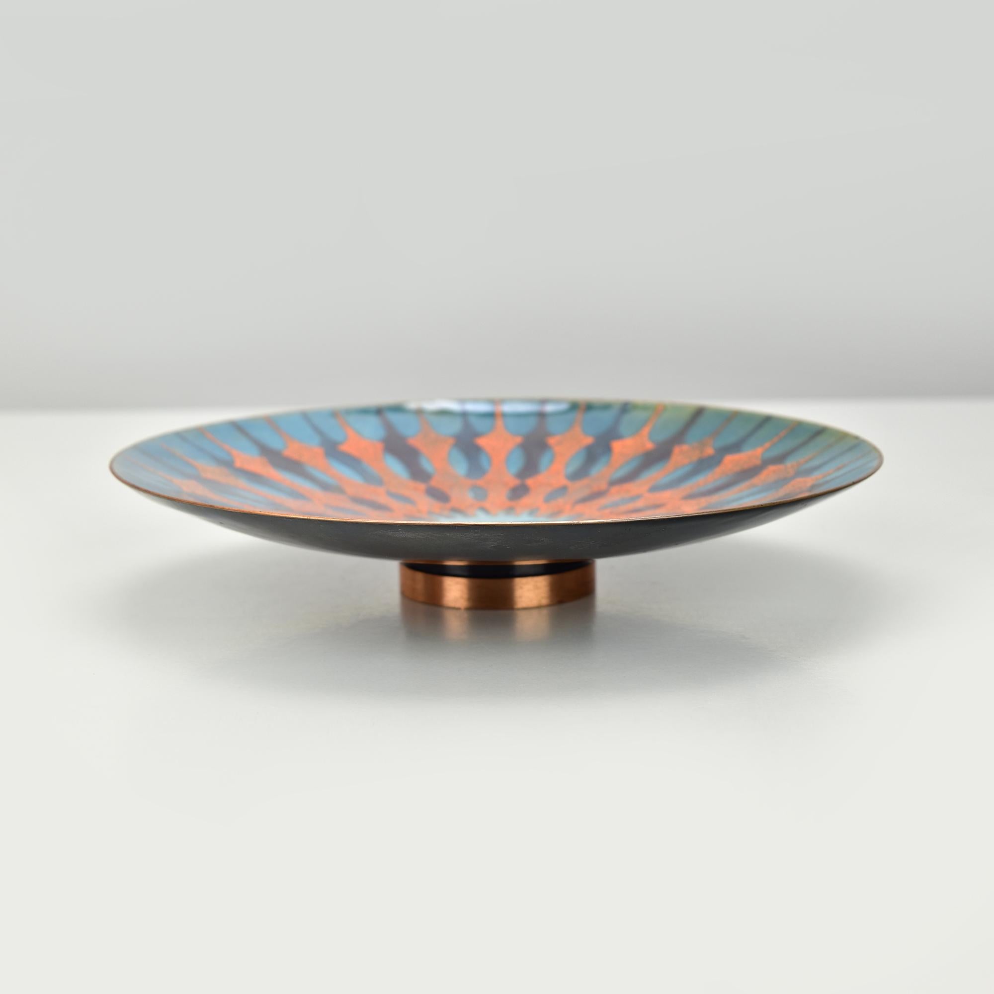Enameled Copper Bowl Dish Keep All by Margarete Ernst Geometric Pattern MCM For Sale 1