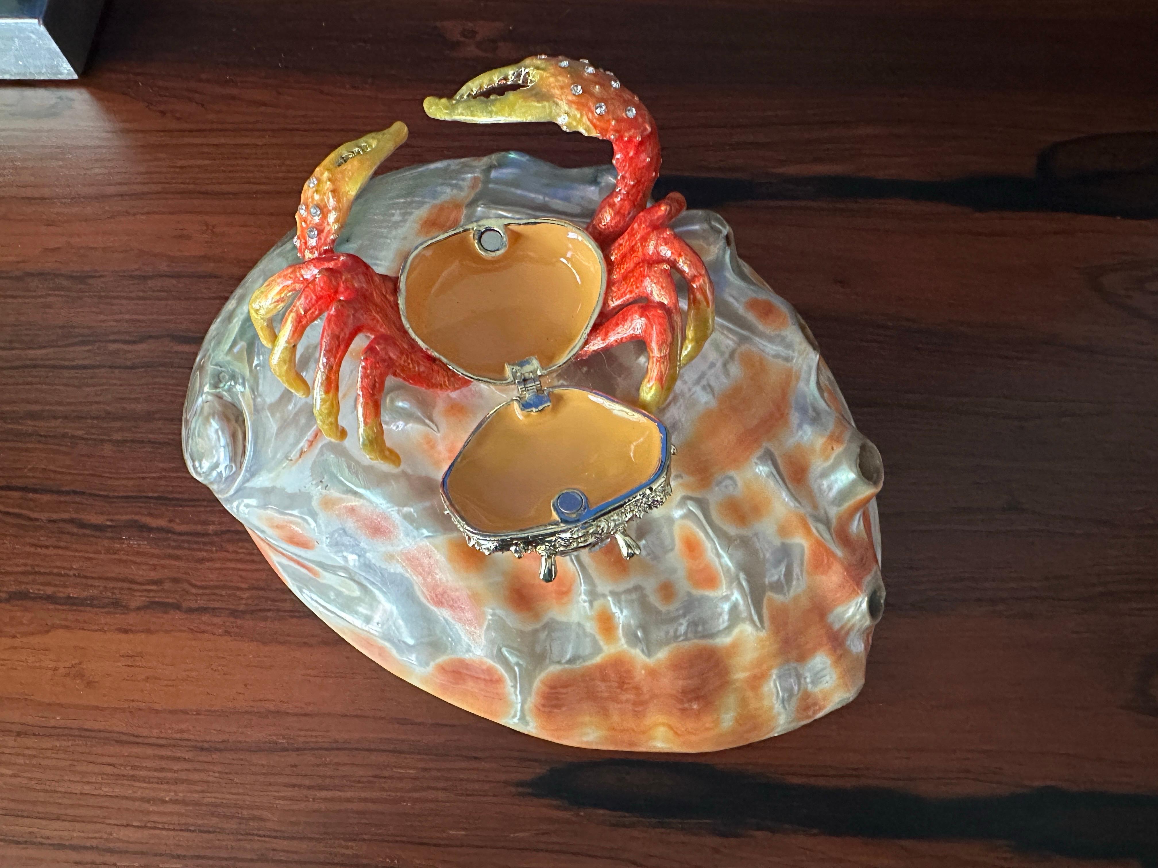 Enameled Crab Sculpture on Abalone Shell For Sale 3