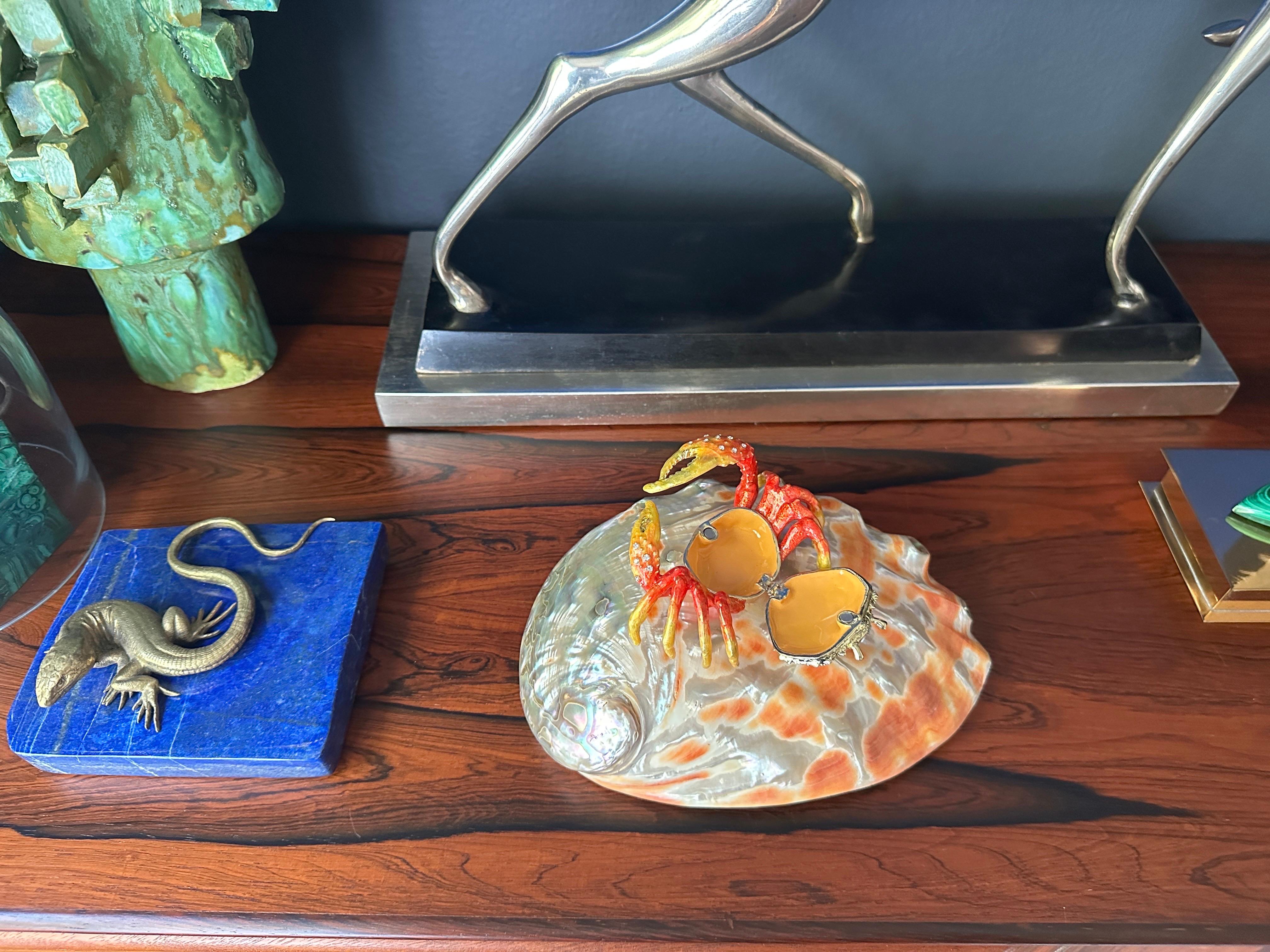 Enameled Crab Sculpture on Abalone Shell For Sale 5