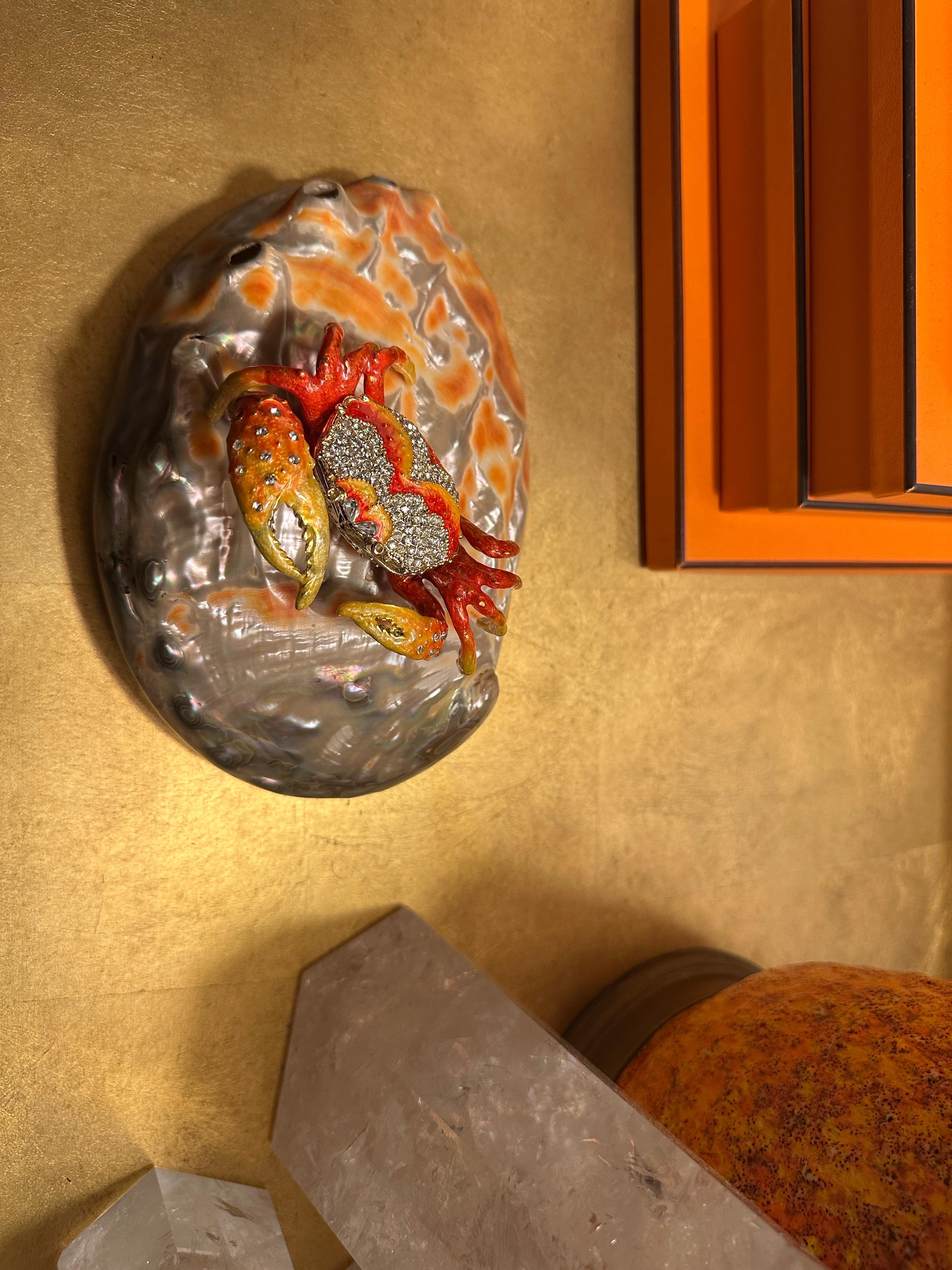 Enameled Crab Sculpture on Abalone Shell For Sale 8