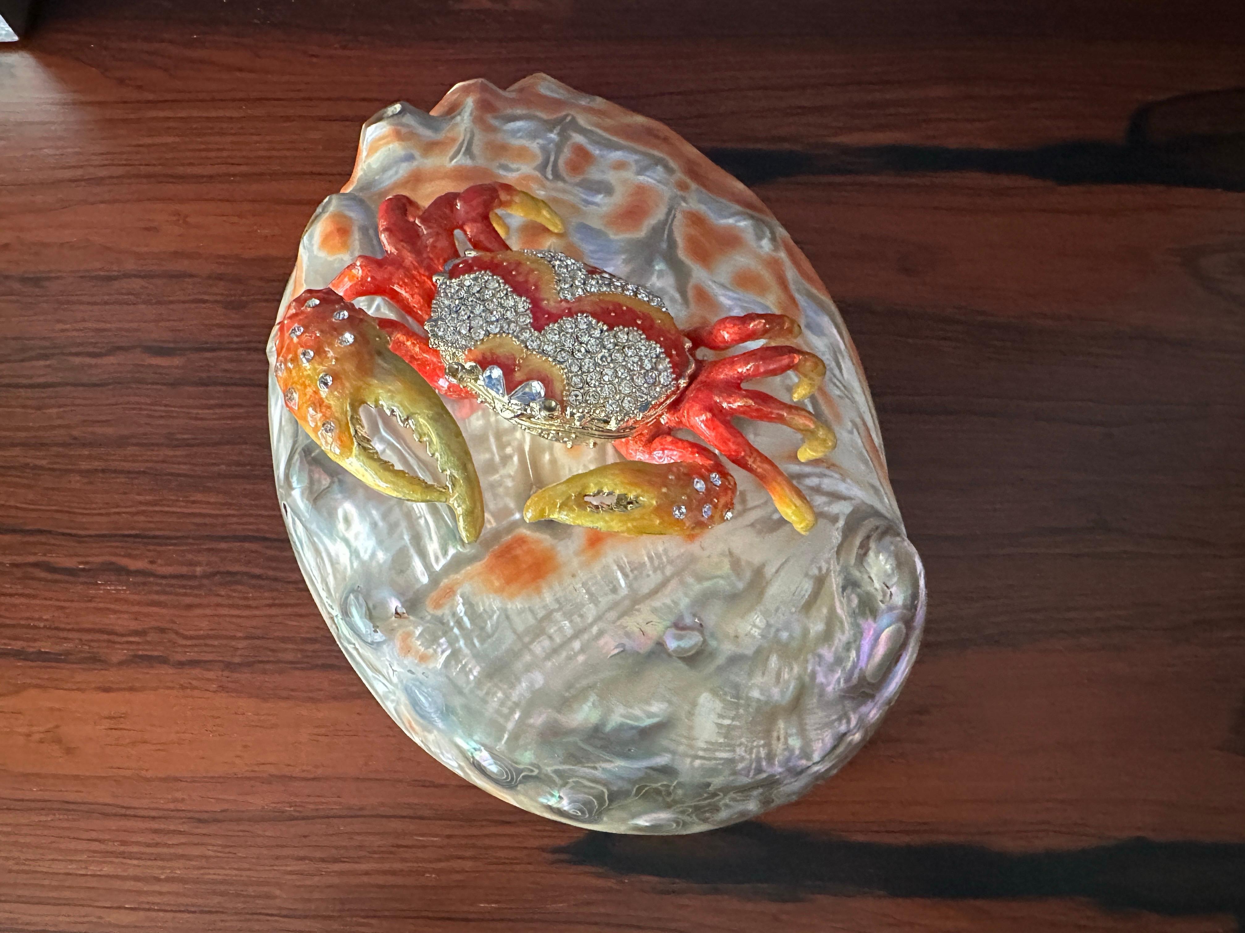 American Enameled Crab Sculpture on Abalone Shell For Sale