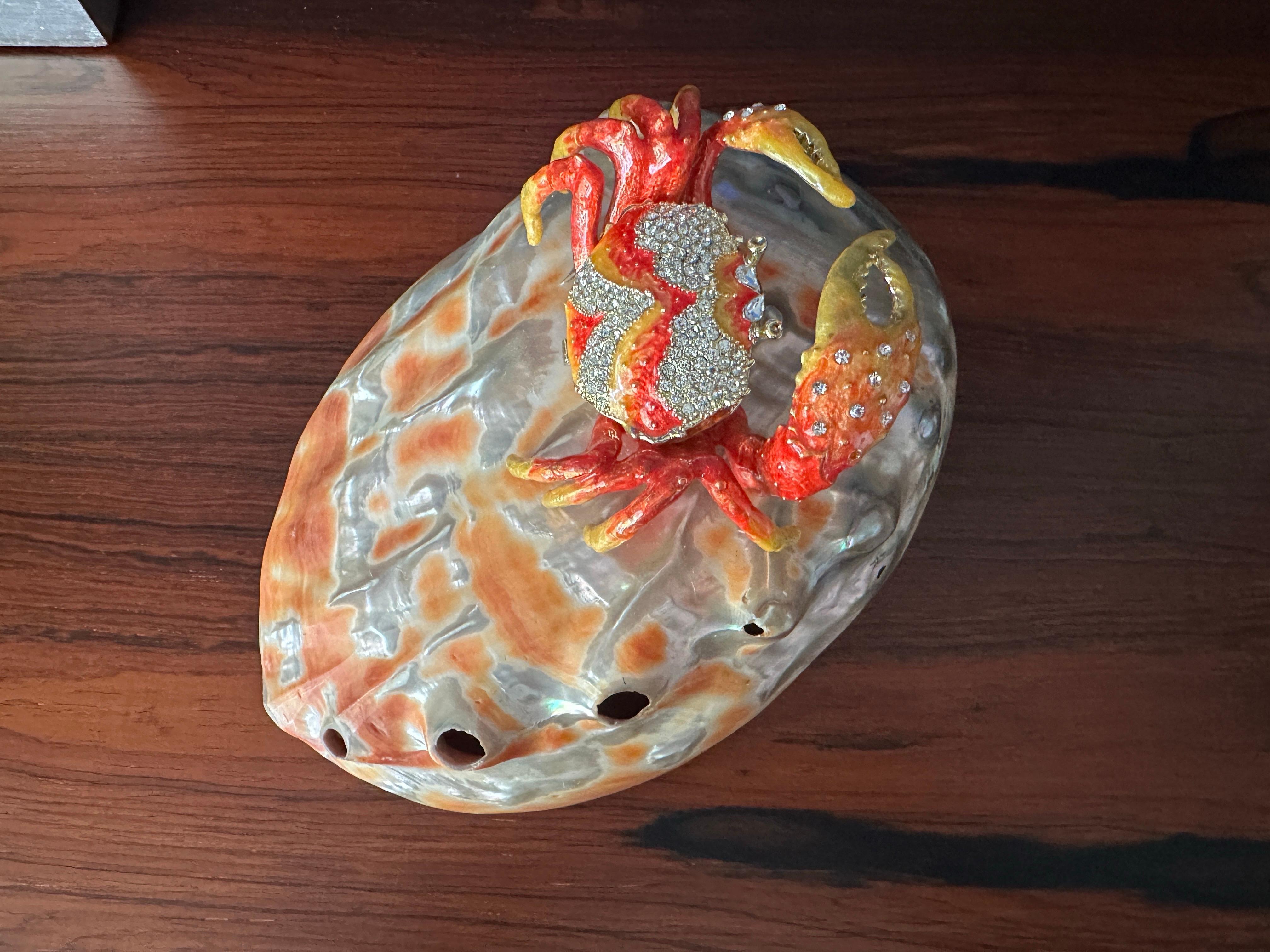 Contemporary Enameled Crab Sculpture on Abalone Shell For Sale