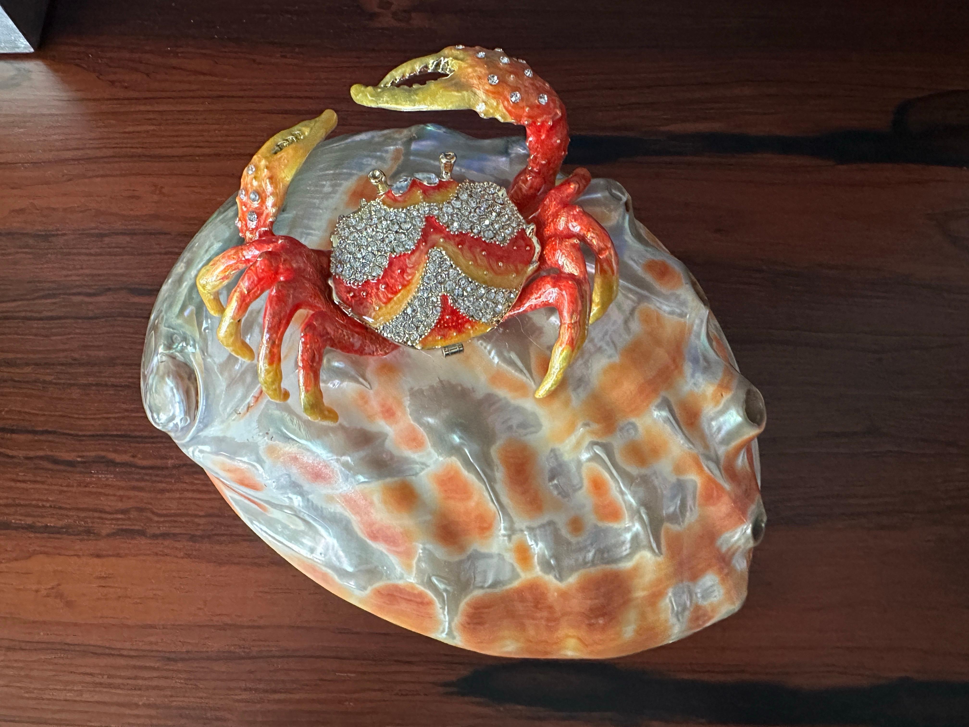 Enameled Crab Sculpture on Abalone Shell For Sale 1