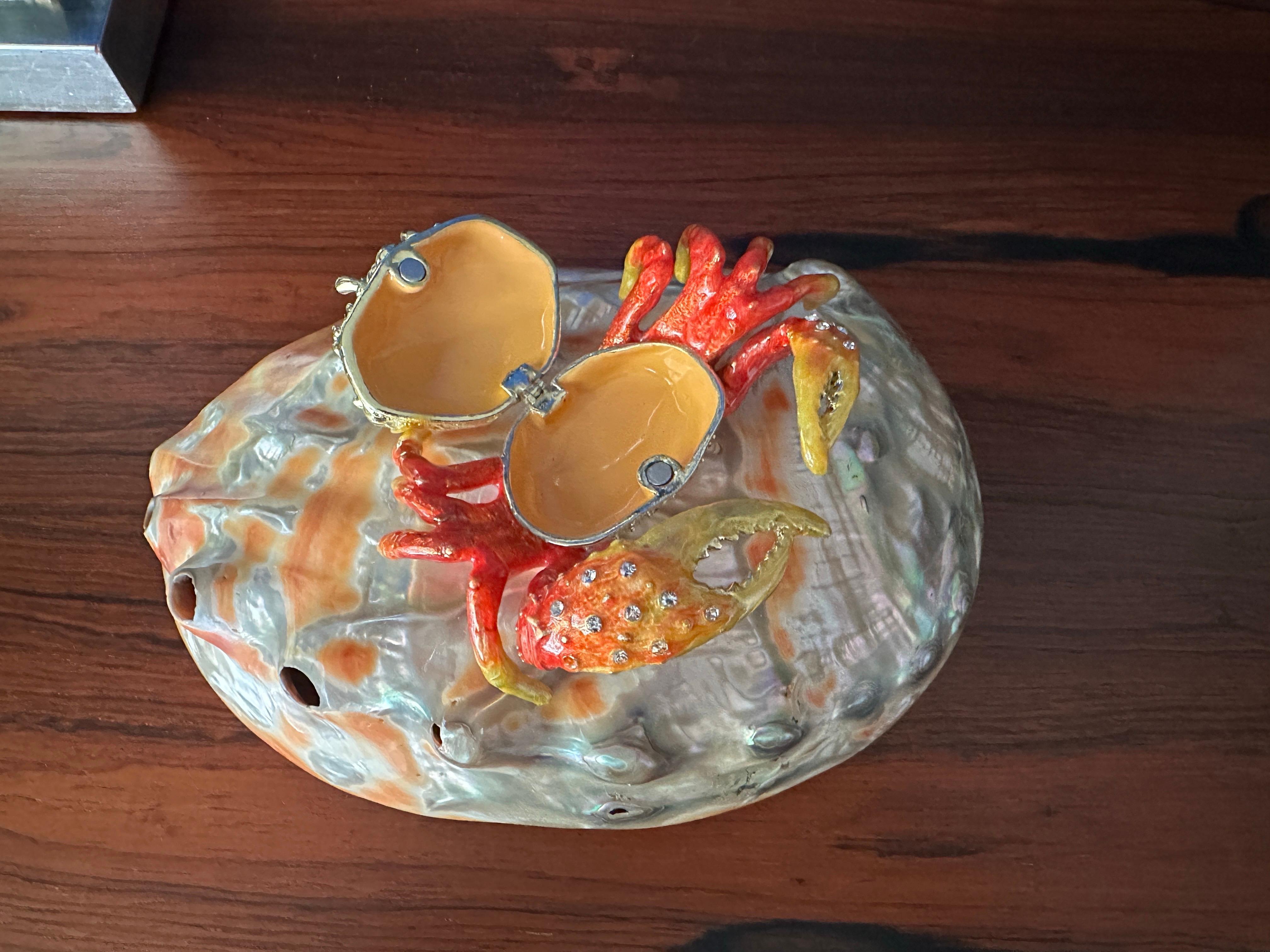 Enameled Crab Sculpture on Abalone Shell For Sale 2