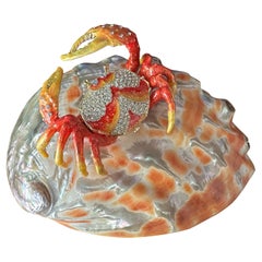 Enameled Crab Sculpture on Abalone Shell