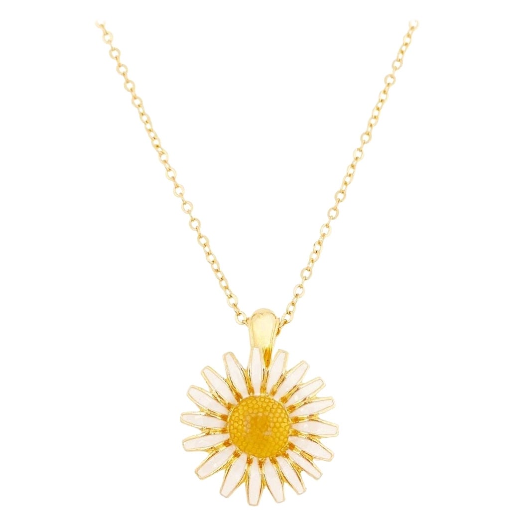 Enameled Daisy Flower Pendant Necklace By Joan Rivers, 1990s