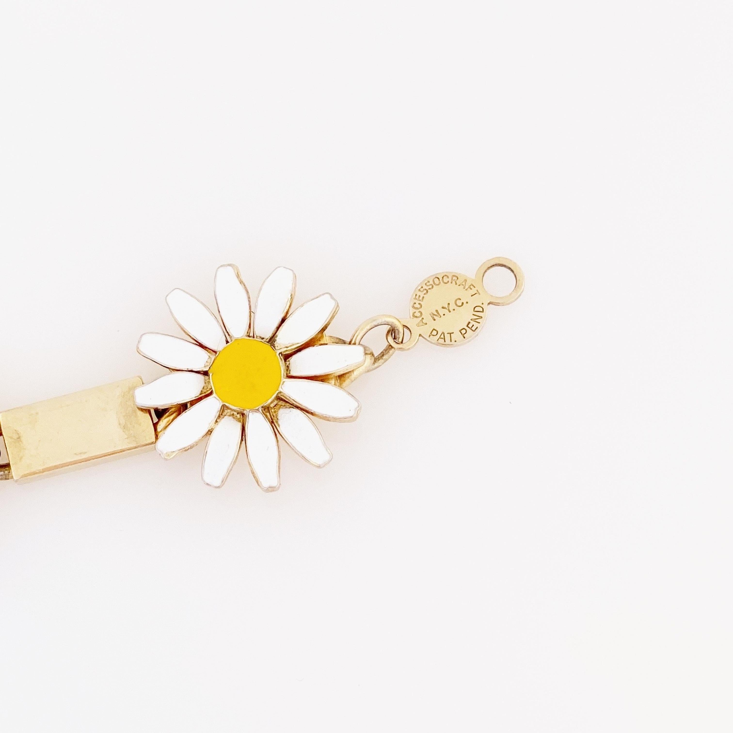 Women's Enameled Daisy Link Bracelet By Accessocraft, 1970s