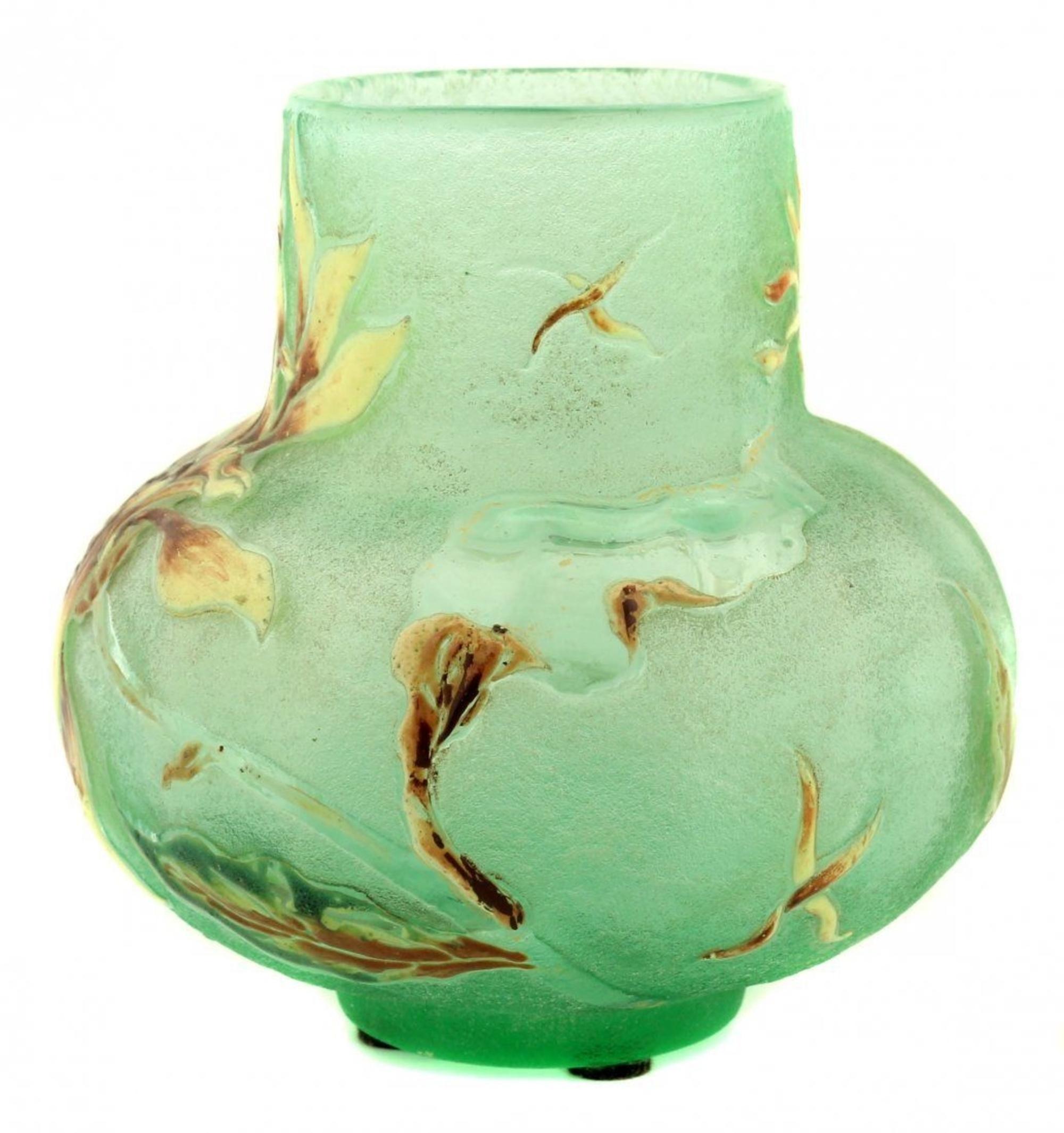 Enameled, Decorated Cameo Glass Vase by Emile Gallé, Signed In Good Condition For Sale In West Palm Beach, FL