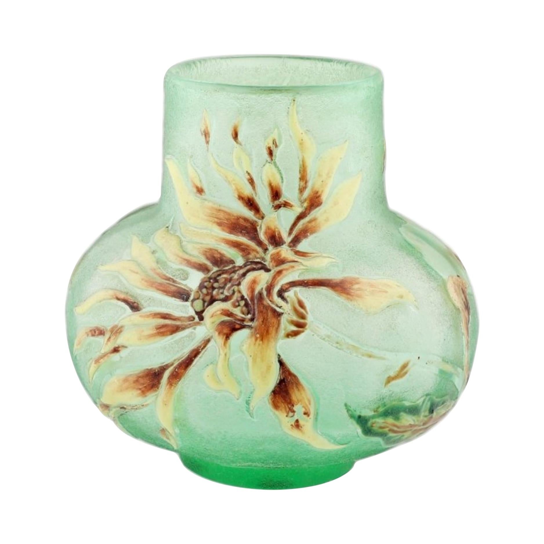 Enameled, Decorated Cameo Glass Vase, circa 1895 Signed Gallé For Sale
