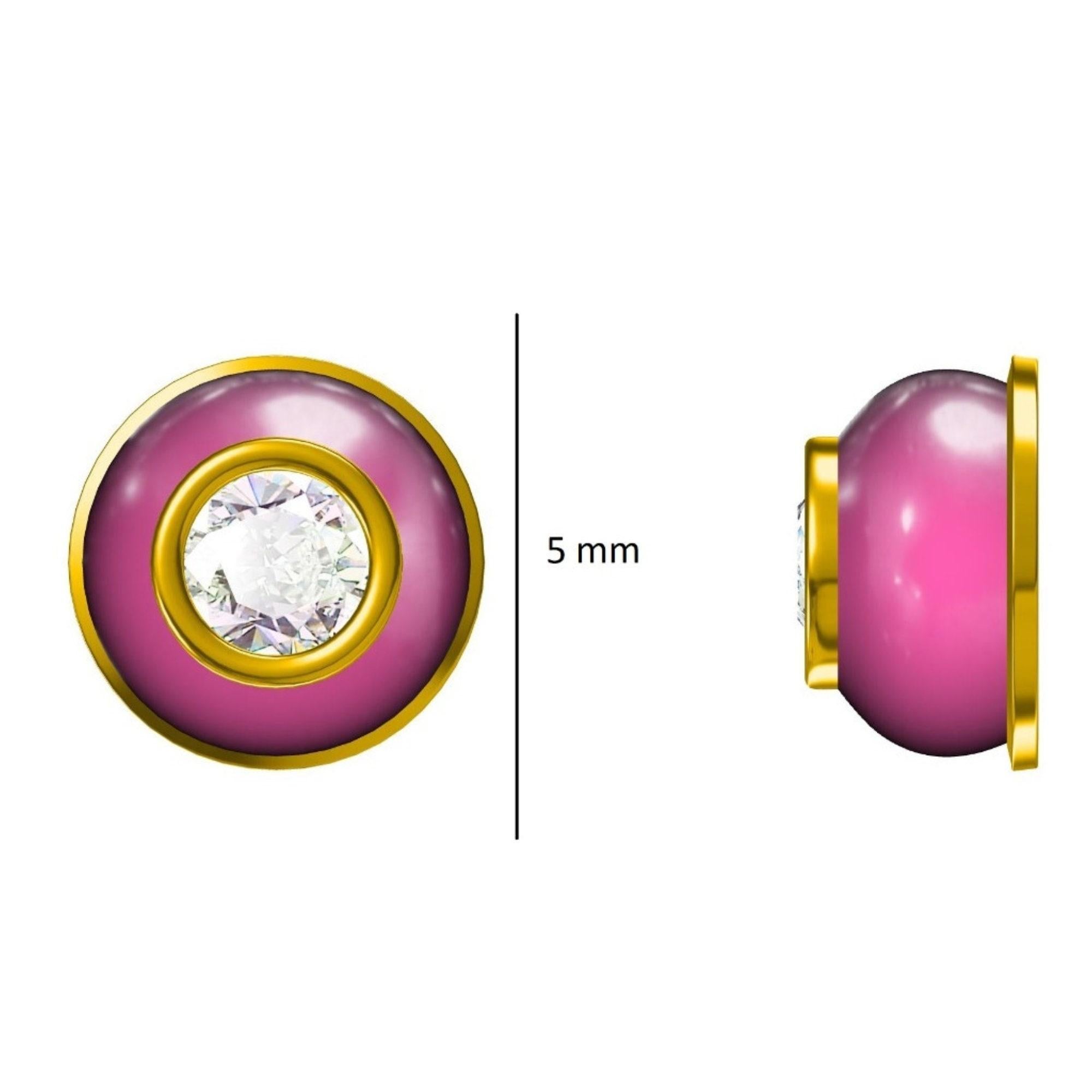 Enameled Diamond Stud Earrings in 14K Solid Gold (Certified) For Sale 2