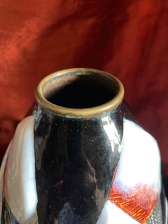 Enameled Egg-Shaped Copper Vase by Camille Fauré, Geometric Design, Signed