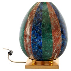 Enameled Faux Colored Marble, Malachite and Brass Table Lamp
