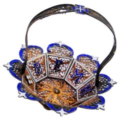 Enameled filigree silver basket with “WELCOME” and Order of Christ cross