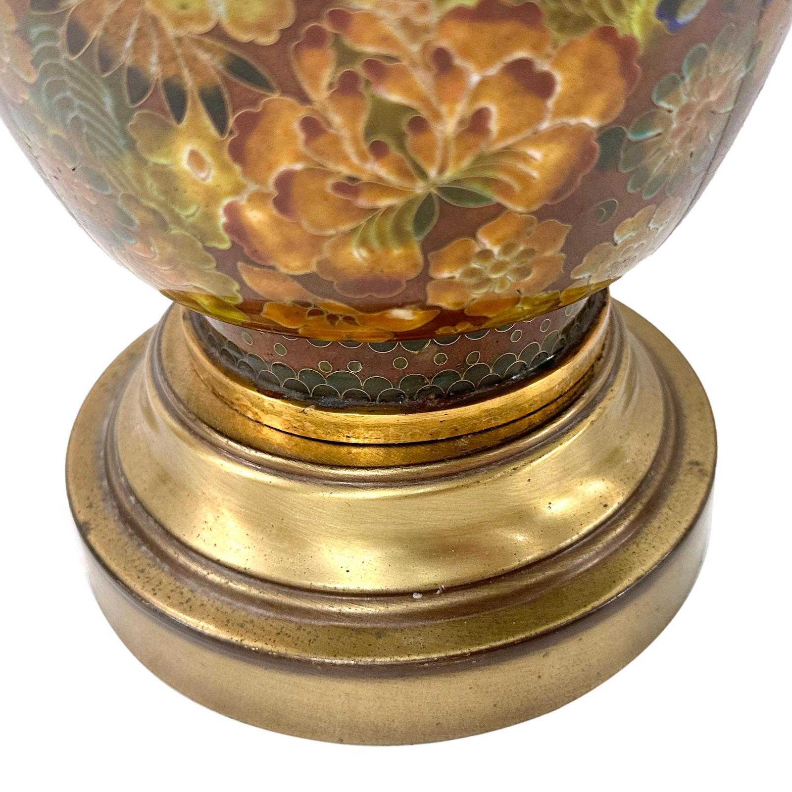 Milieu du XXe siècle Lampe de table à fleurs émaillée en vente