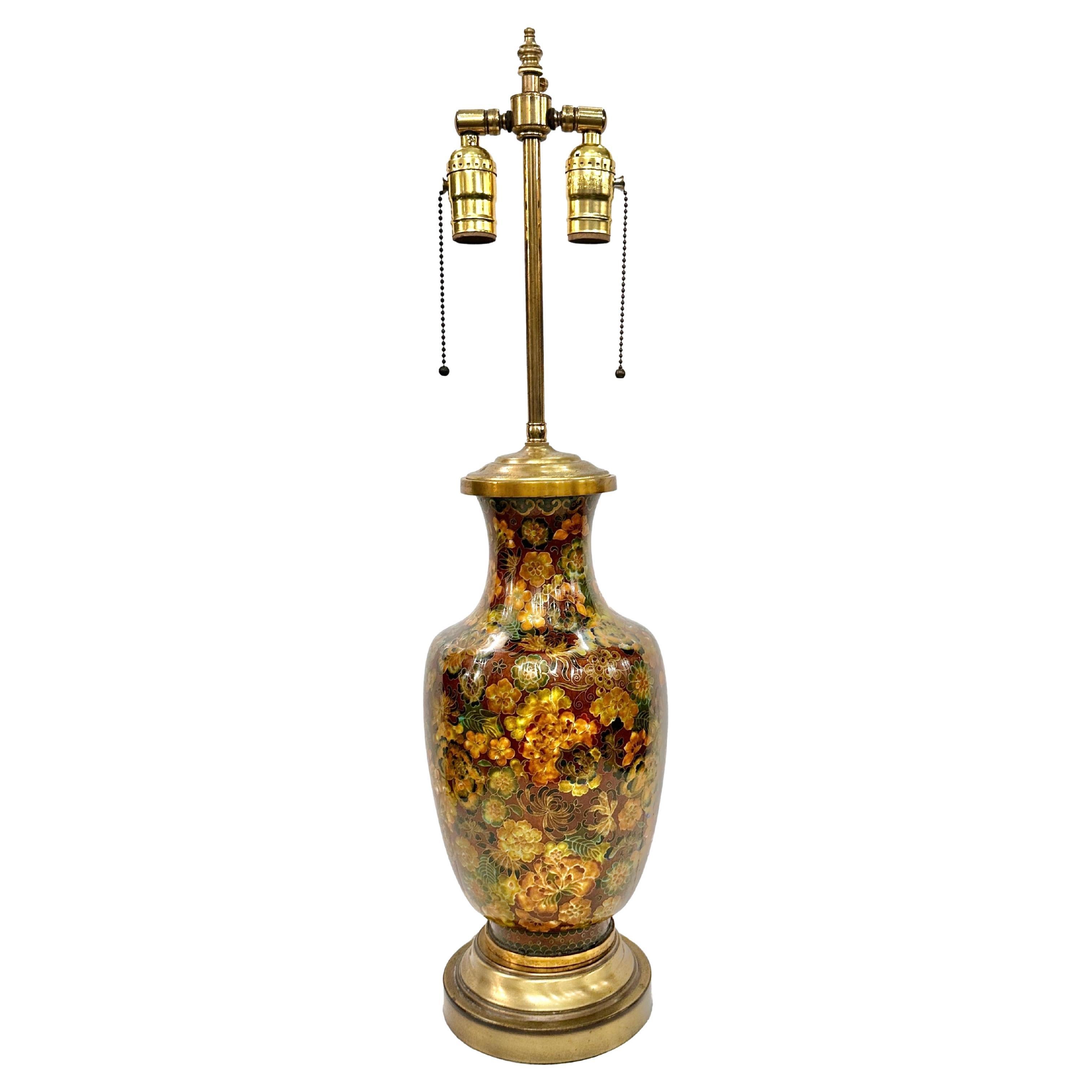 Enameled Floral Table Lamp For Sale