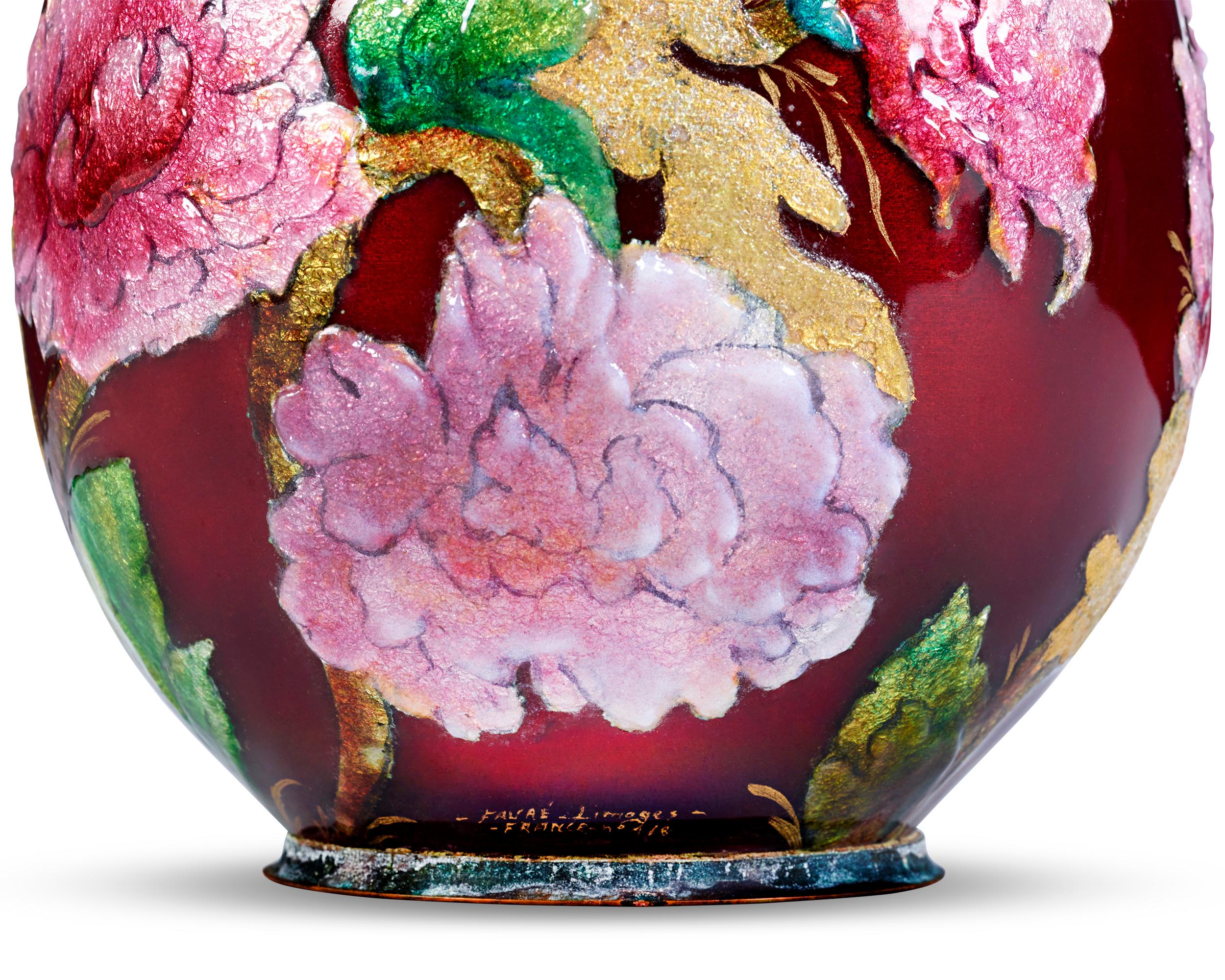 Art Deco Enameled Floral Vase by Camille Fauré
