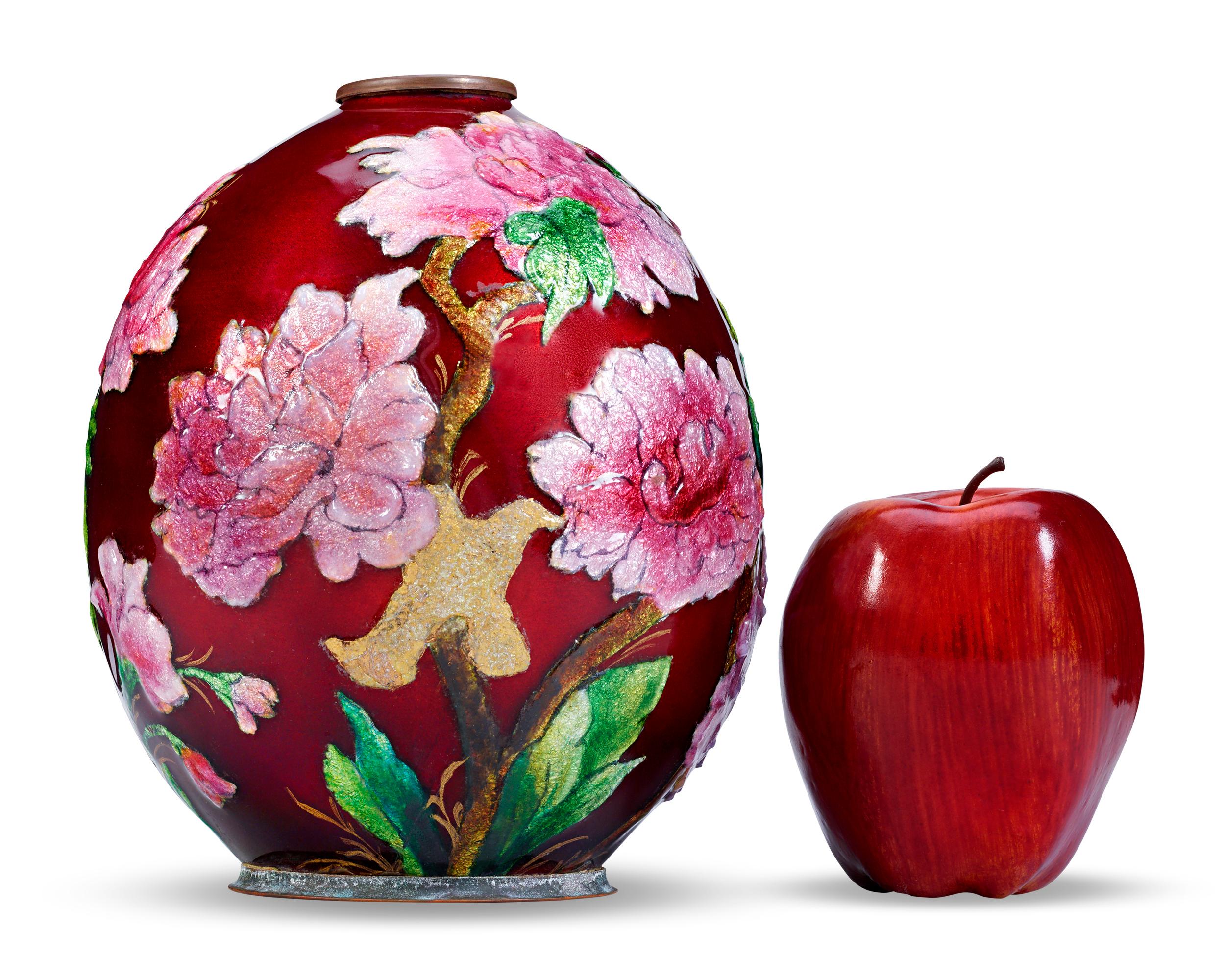 French Enameled Floral Vase by Camille Fauré