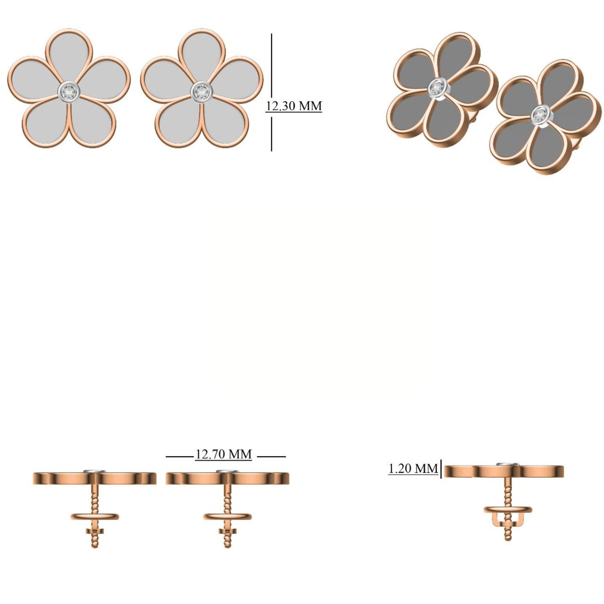 Boucles d'oreilles enfants en or massif 14k avec fleurs émaillées et diamants (certifié) Pour femmes en vente