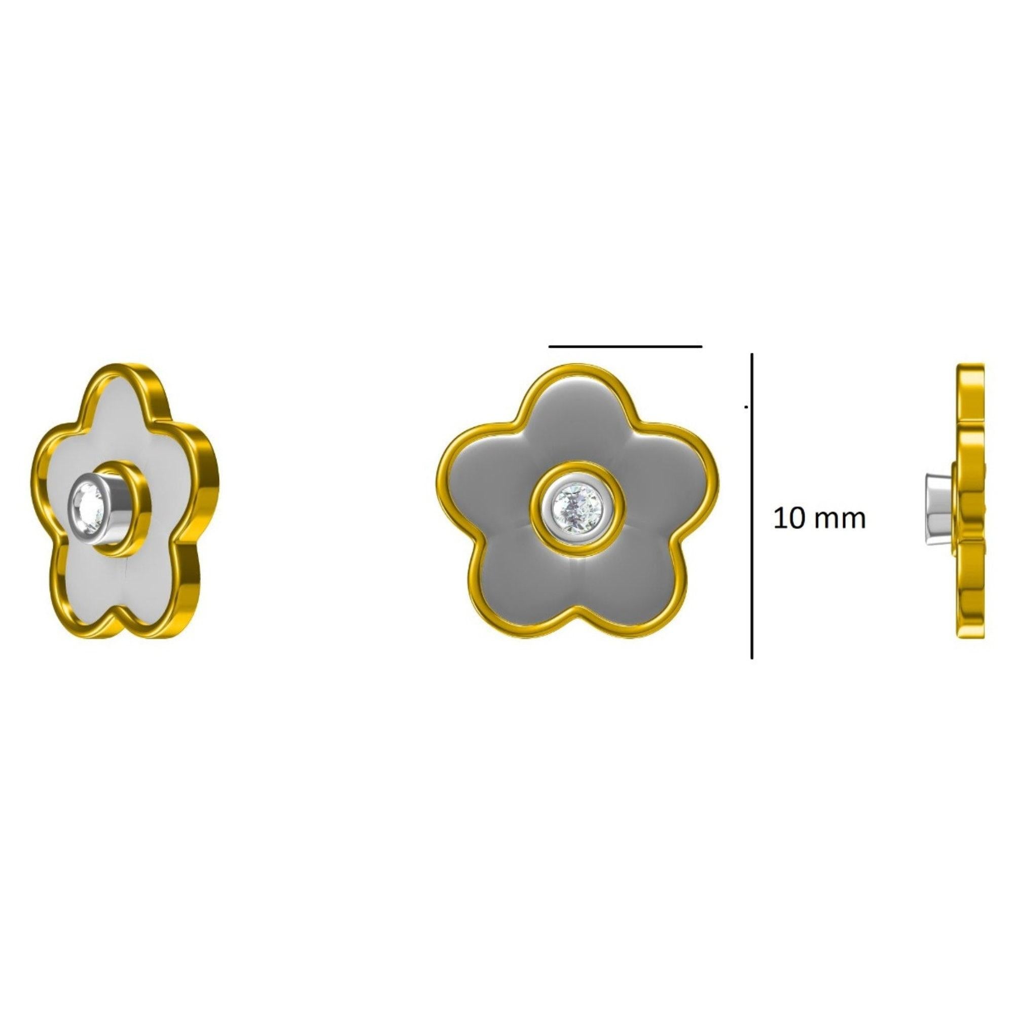 Enameled Flower Diamond Stud Earrings in 14K Solid Gold (Certified) For Sale 3