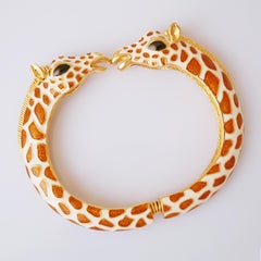 Enameled Giraffe Heads Hinged Bangle Bracelet By Kenneth Jay Lane, 1990s
