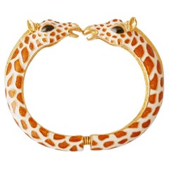 Enameled Giraffe Heads Hinged Bangle Bracelet By Kenneth Jay Lane, 1990s