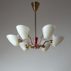Enameled Glass and Brass Chandelier, circa 1960
