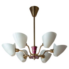 Enameled Glass and Brass Chandelier, circa 1960