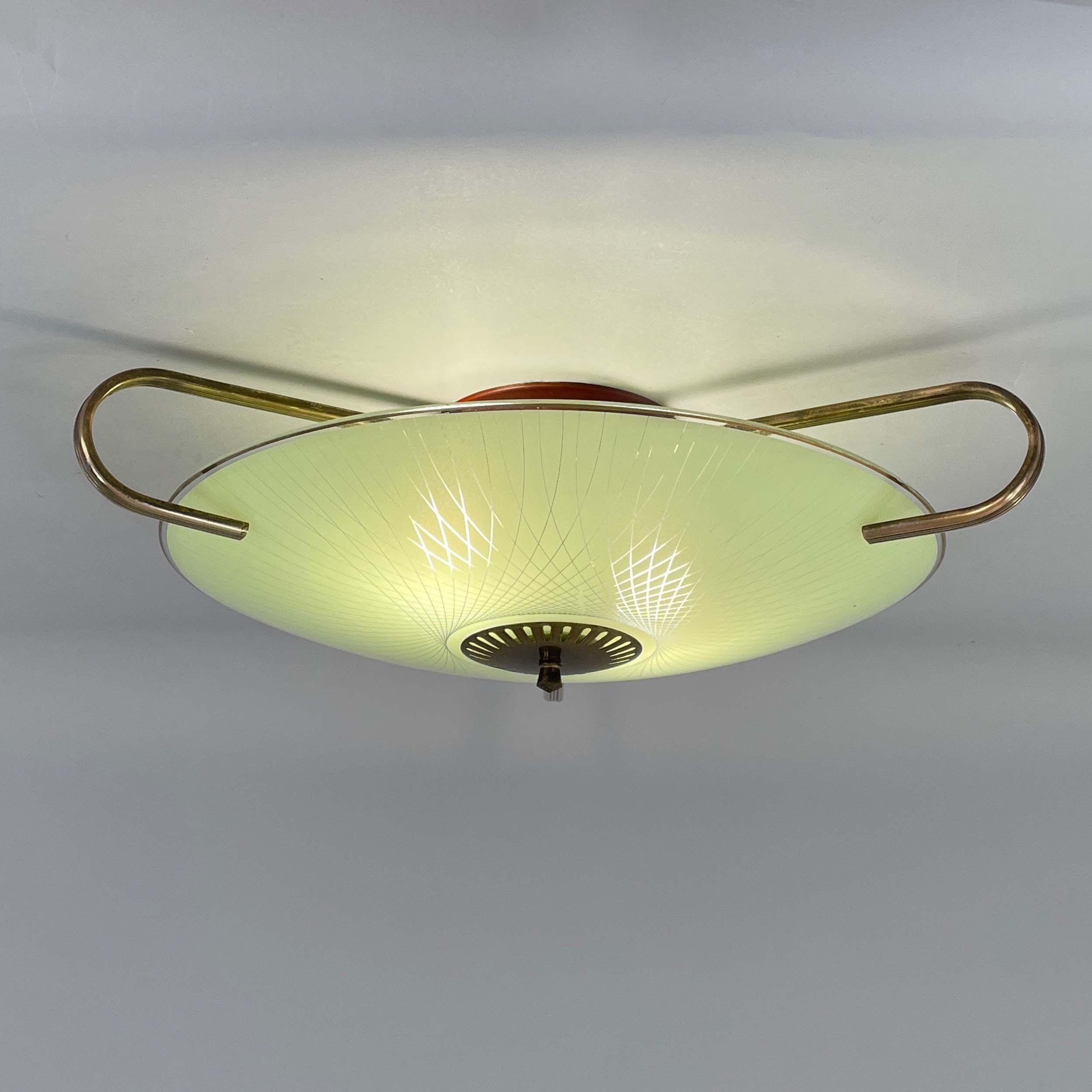 Mid-Century Modern Monture affleurante en verre émaillé et laiton, Allemagne, années 1950 en vente
