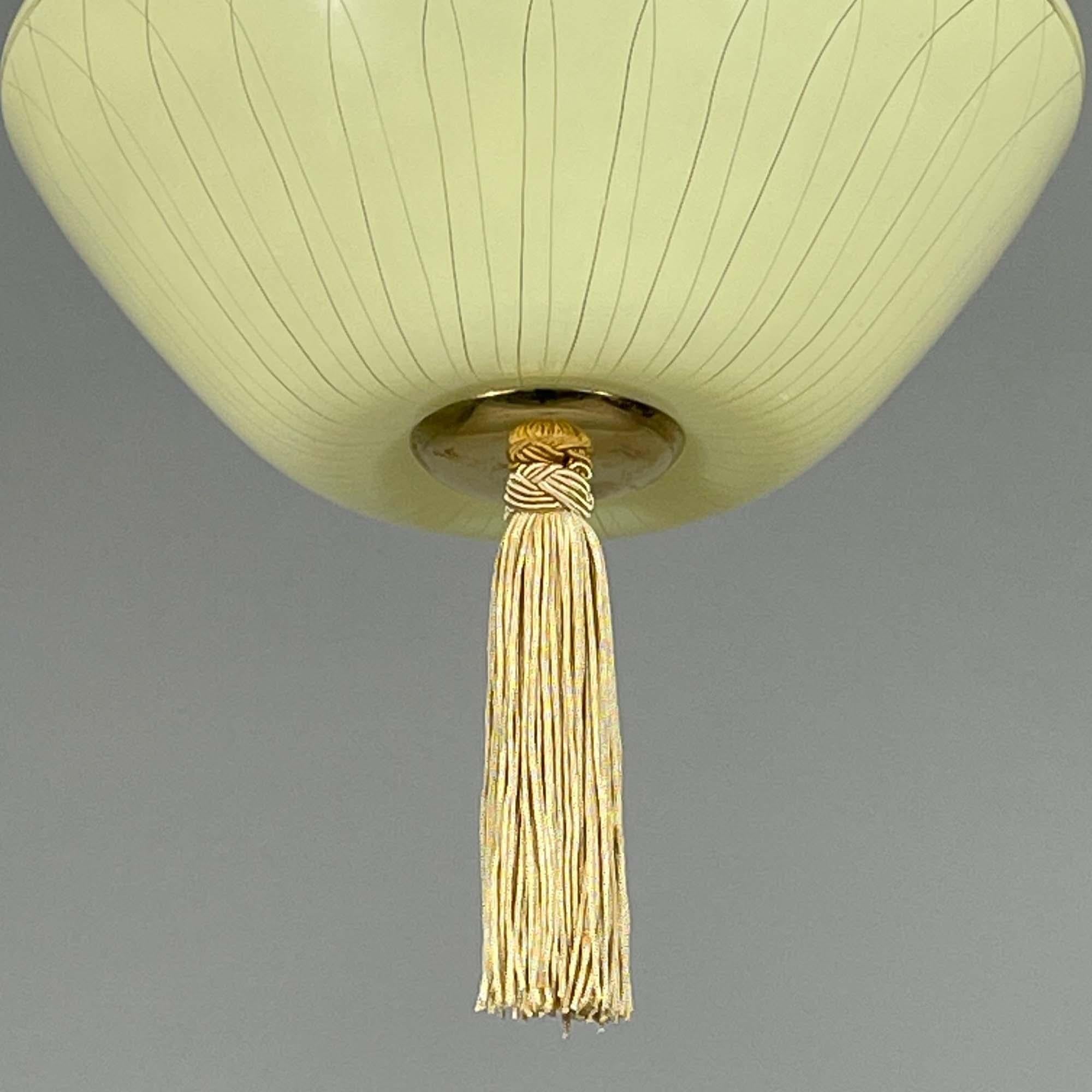 Enameled Glass & Brass Flush Mount with Tassel, Sweden 1950s 1
