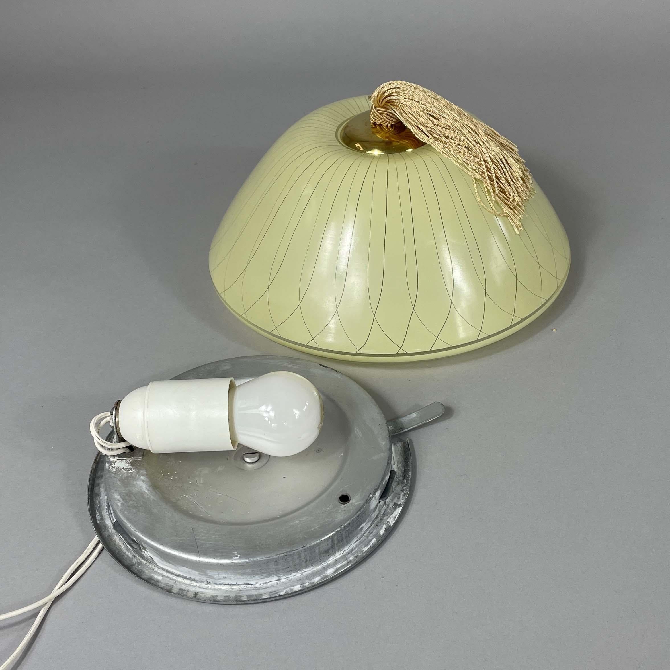 Enameled Glass & Brass Flush Mount with Tassel, Sweden 1950s 2