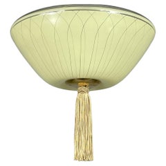 Enameled Glass & Brass Flush Mount with Tassel, Sweden 1950s