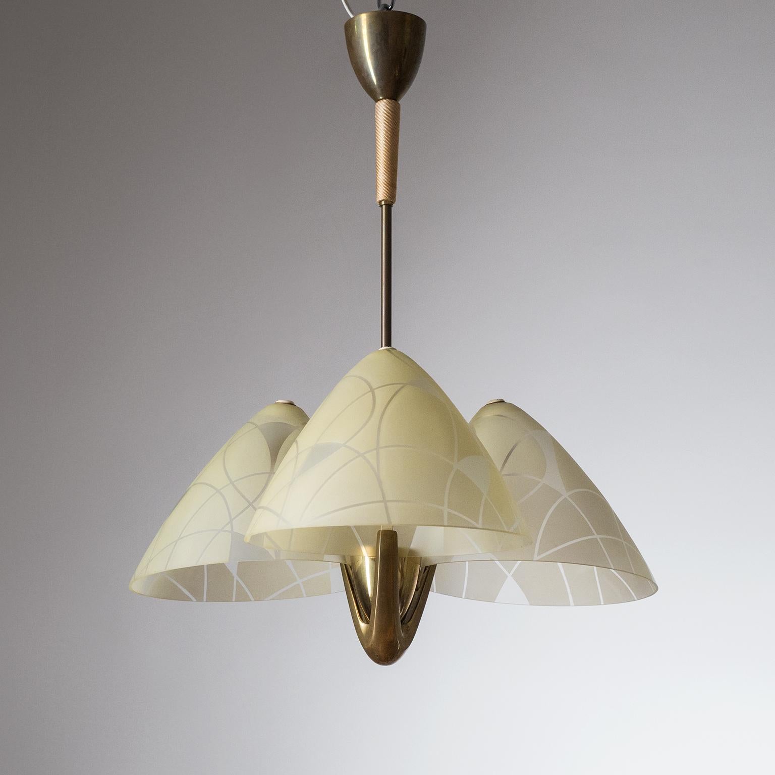 Mid-20th Century Enameled Glass Chandelier, 1940s