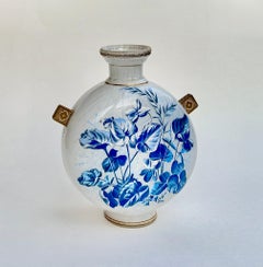 Enameled Glass Pilgrim Vase Moon Flask with Cobalt Florals, Bohemian, Circa 1890