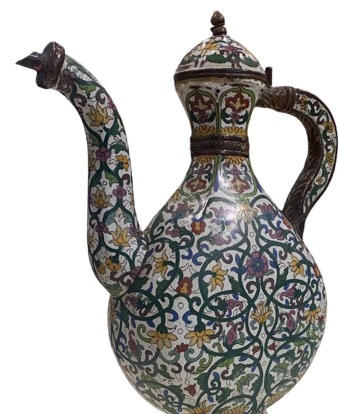 Indian Enameled Inlay Semi Precious Stones Mughal Ewer For Sale