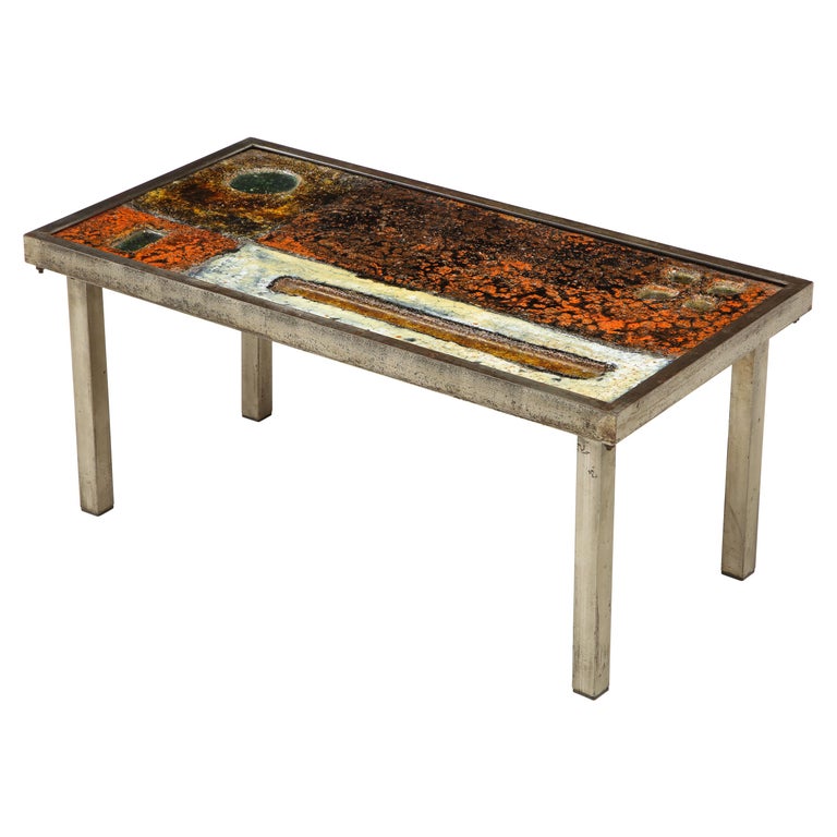 Enameled Lava Coffee Table by Robert and Jean Cloutier, France, circa 1950 For Sale
